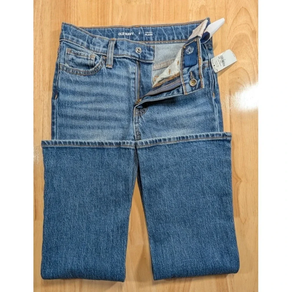 Old Navy Girls Size 8 Flare Jeans NWT High Rise Distressed Blue